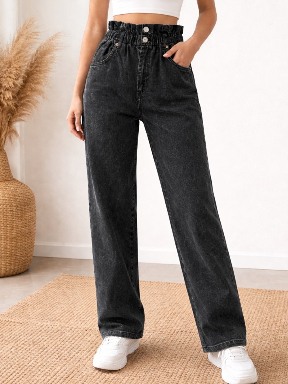 Garage 80s mom High-Rise Black Paperbag Waist Jeans denim size 27